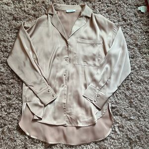 Pink satin long sleeve dress top